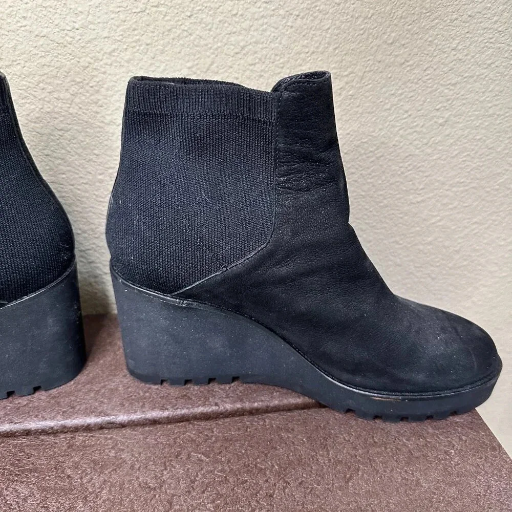 EILEEN FISHER Stretch Side Black Suede Wedge Booties - 8.5